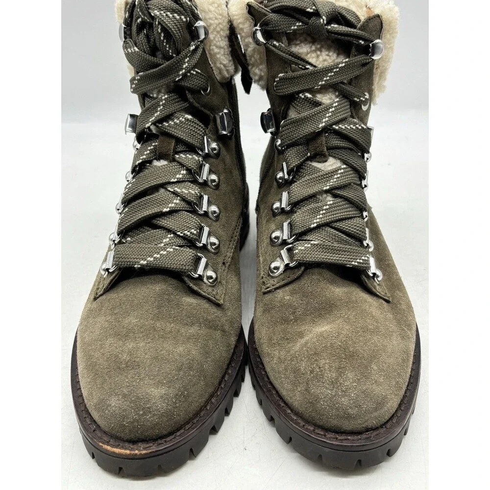 Rebecca Minkoff Jaylin Olive Green Combat Boots Leather Fur Lined Women’s Sz 6 M